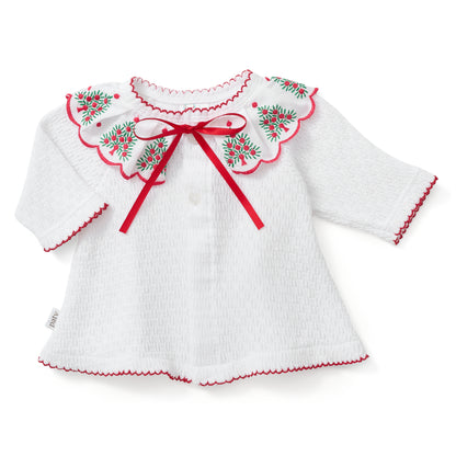 Paty Knit Christmas Cardigan Sweater with Embroidered Swiss Collar