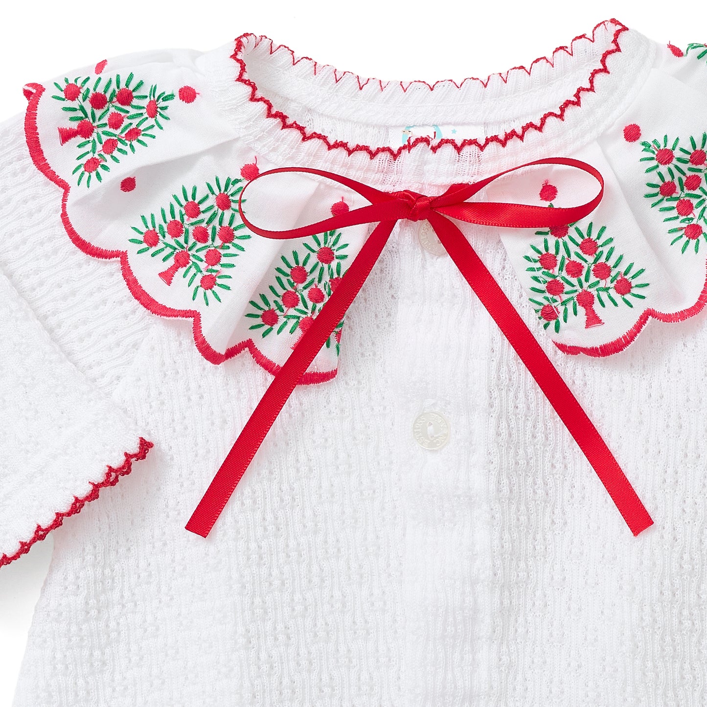Paty Knit Christmas Cardigan Sweater with Embroidered Swiss Collar