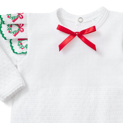 Angel Sleeve Romper with Swiss Wreath Trim