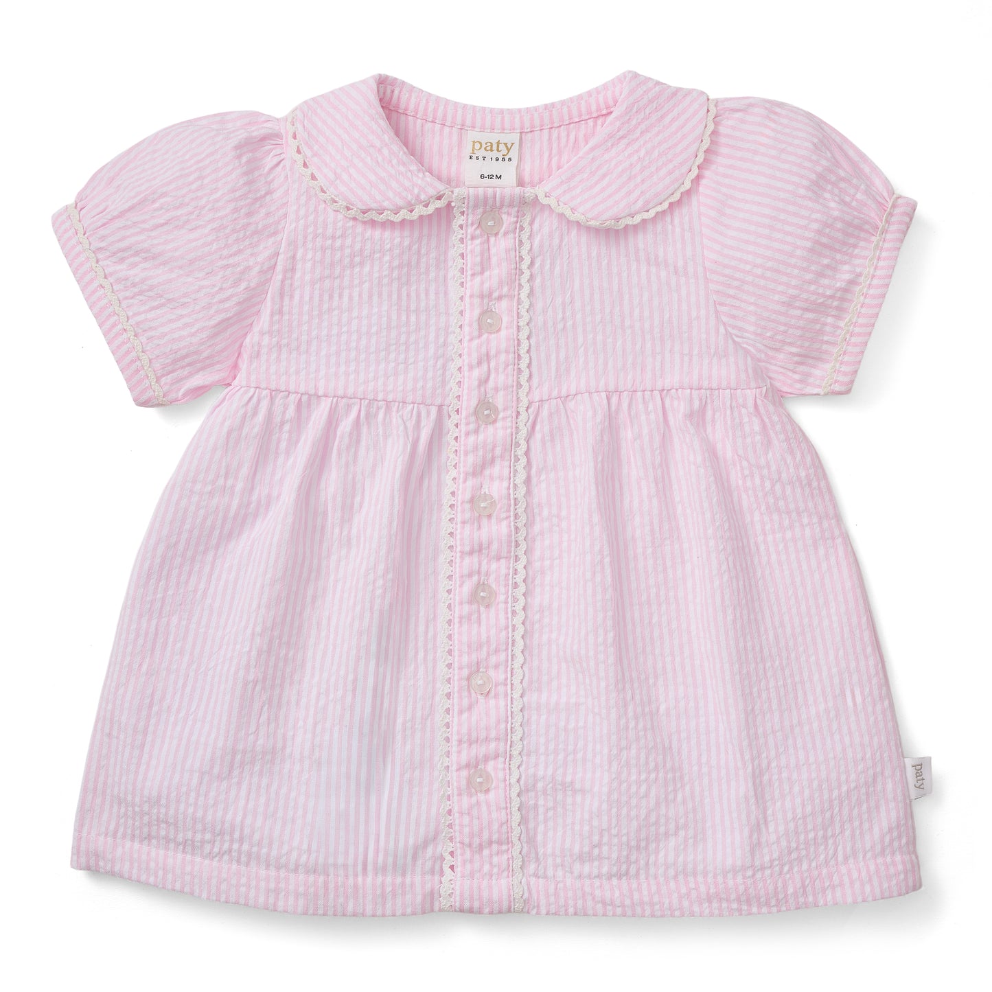 Paty Organic Cotton Seersucker Dress with Ric Rac trim