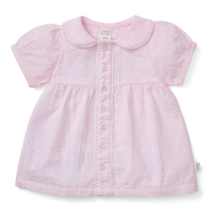 Paty Organic Cotton Seersucker Dress with Ric Rac trim