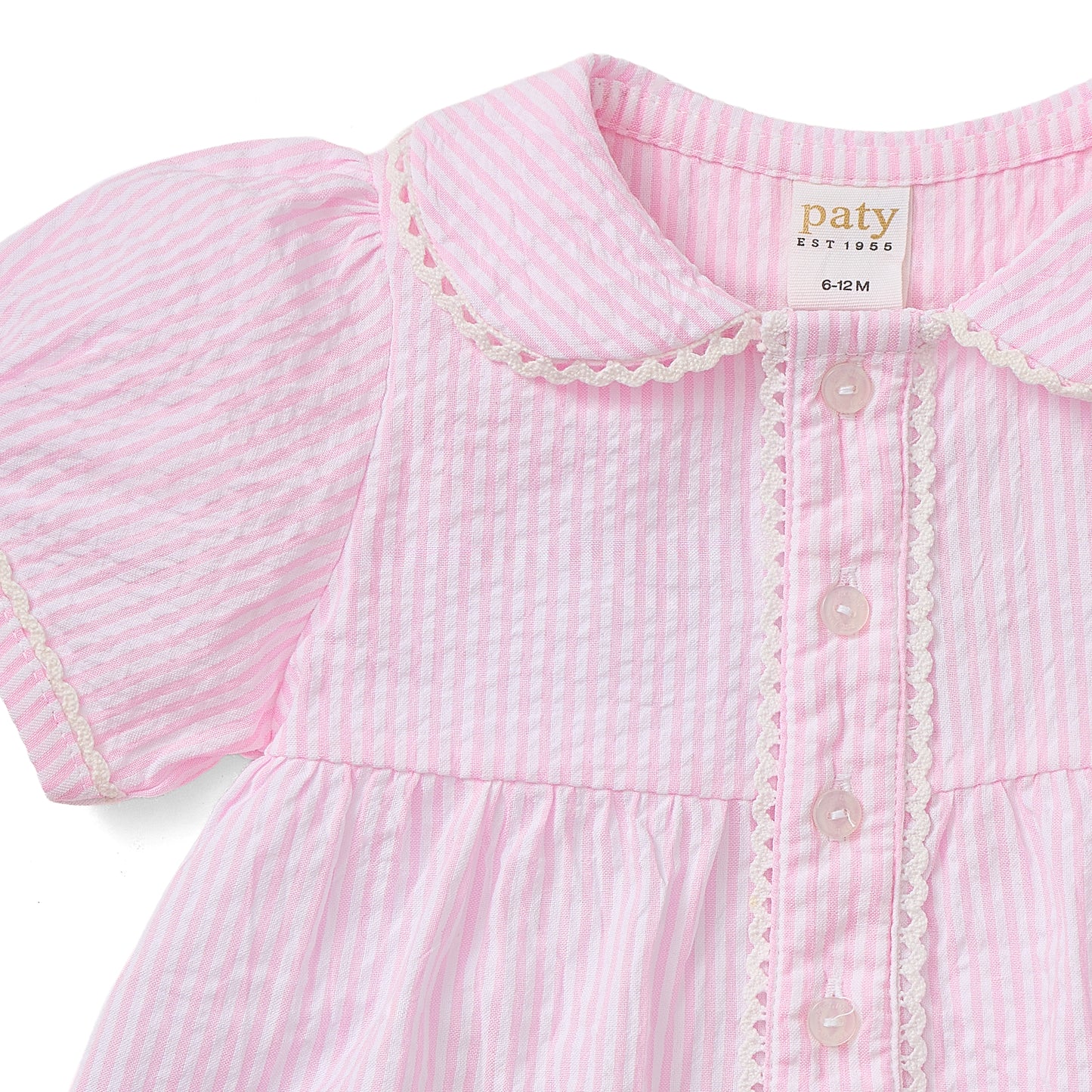 Paty Organic Cotton Seersucker Dress with Ric Rac trim