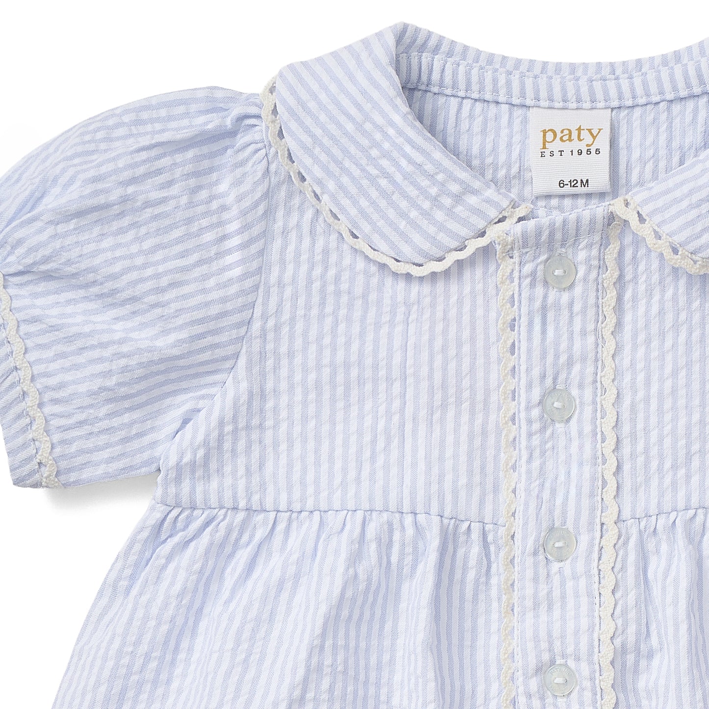 Paty Organic Cotton Seersucker Dress with Ric Rac trim