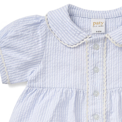 Paty Organic Cotton Seersucker Dress with Ric Rac trim