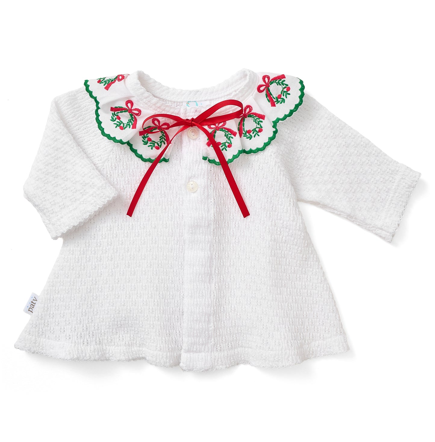 Paty Knit Cardigan with Swiss Embroidered Wreath Trim