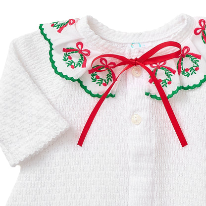Paty Knit Cardigan with Swiss Embroidered Wreath Trim