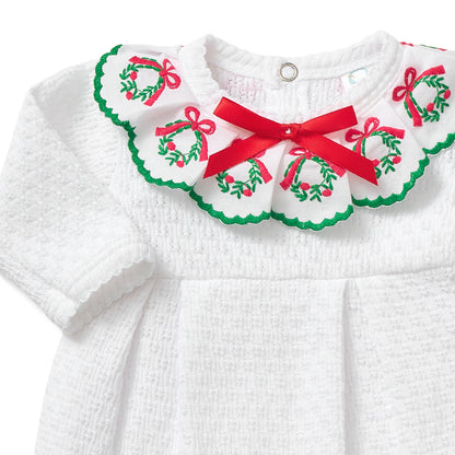 Paty Knit Christmas Footie with Wreath Trim