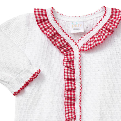 Paty Knit Footie with Gingham Ruffle