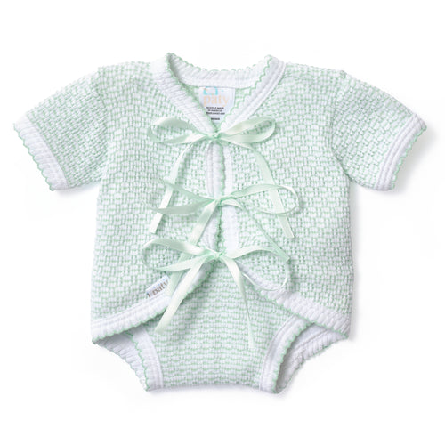 PatyKnit™ Ribbon Tie Onesie with Built-In Diaper Cover