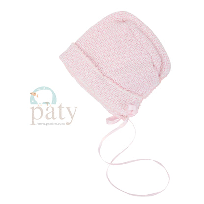 Solid Color Paty Knit Bonnet w/ Ribbon Tie & Finished Edge #210