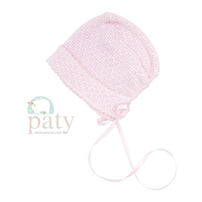 Solid Color Paty Knit Bonnet w/ Ribbon Tie & Finished Edge #210