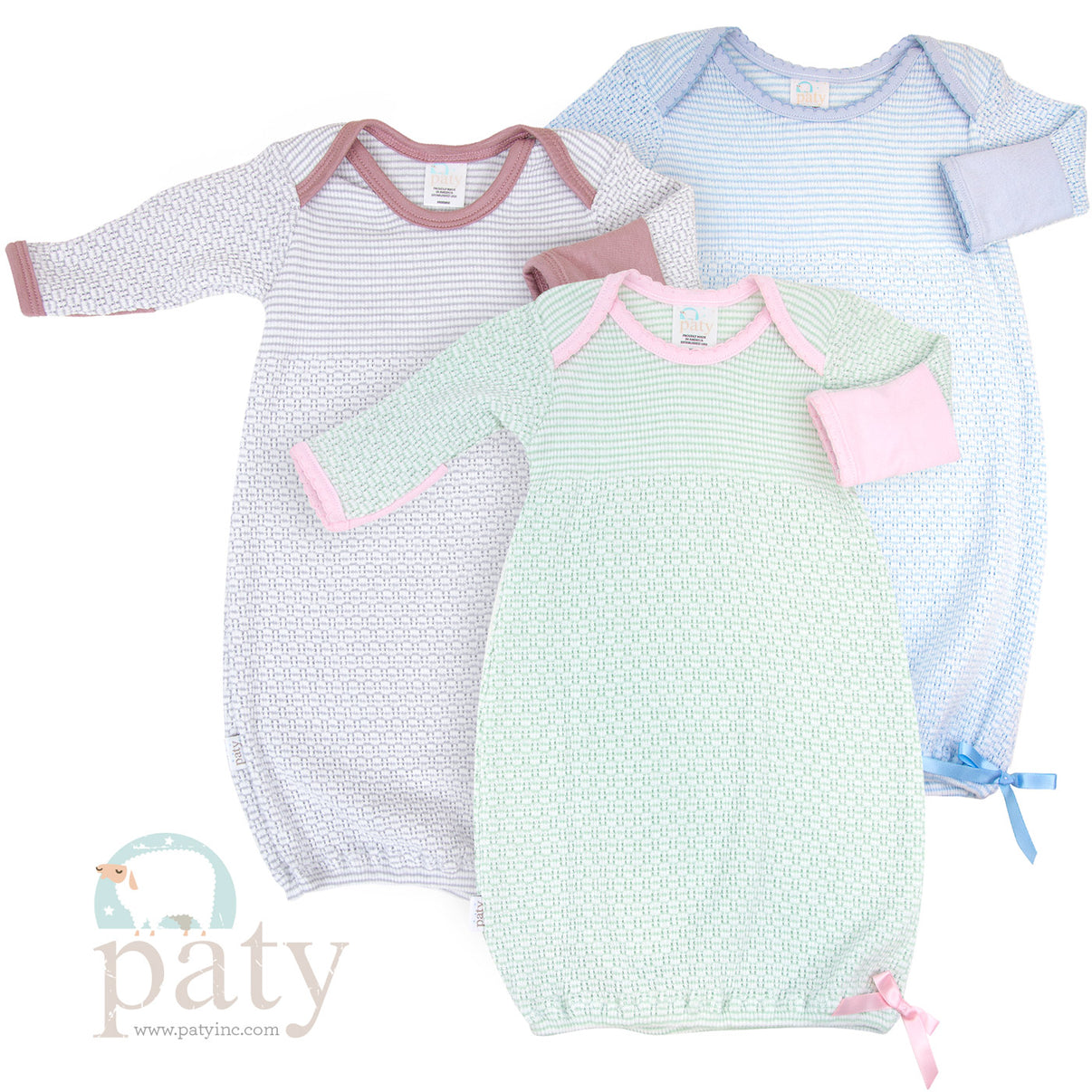 Knit Lap Shoulder Newborn Day Gown w/ Pink Trim by Paty