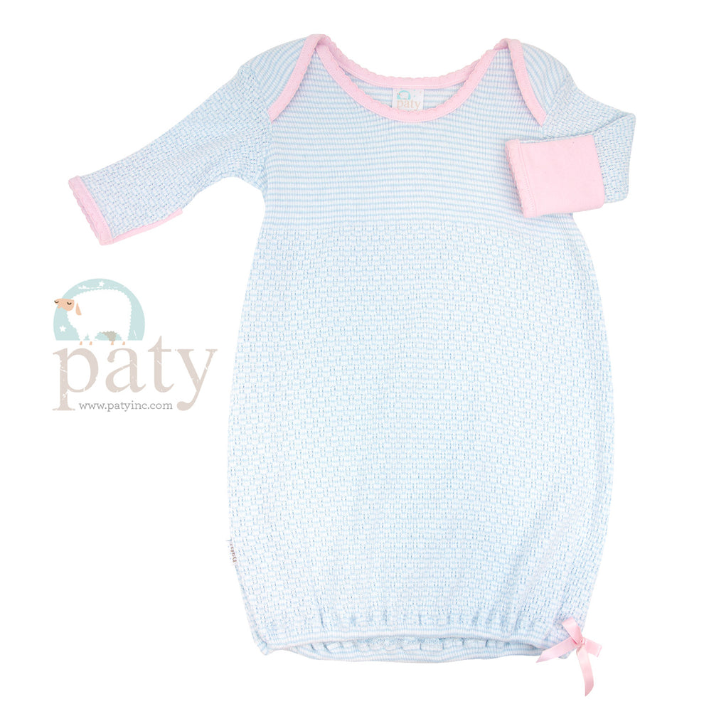 Knit Lap Shoulder Newborn Day Gown w/ Red Trim by Paty main image 1