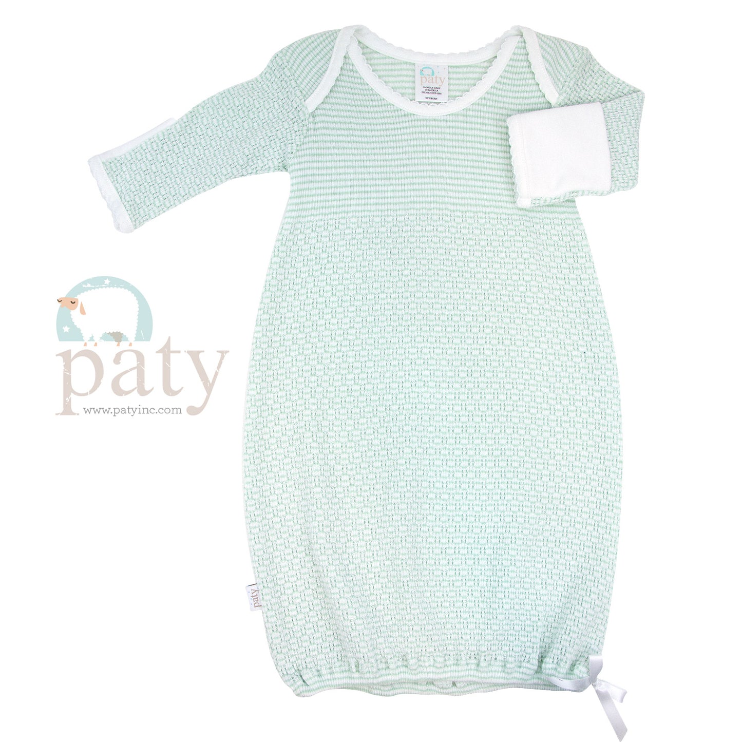 Mint with White Pima Trim Solid Color Paty Knit Lap Shoulder Gown