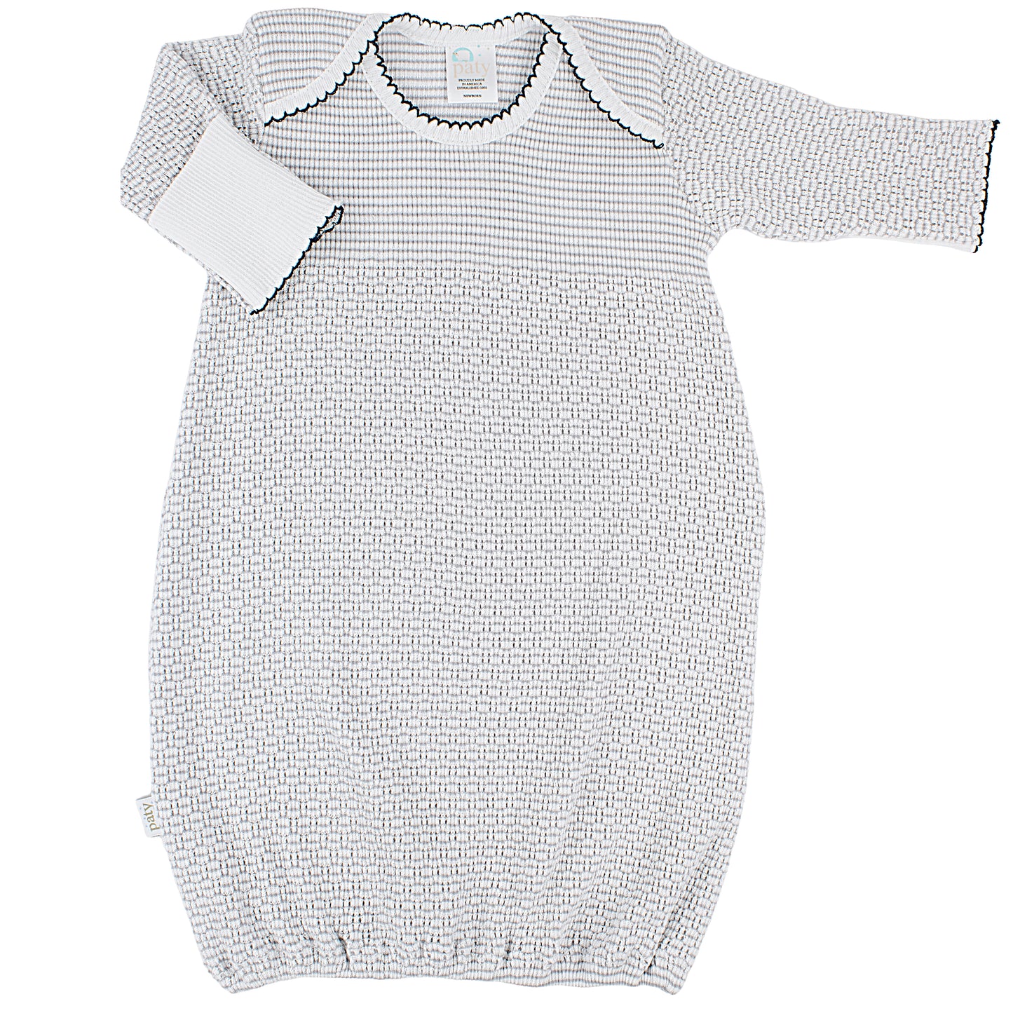 Paty Knit, Long Sleeve, Solid Color Overlap Shoulder Gown, No Bow