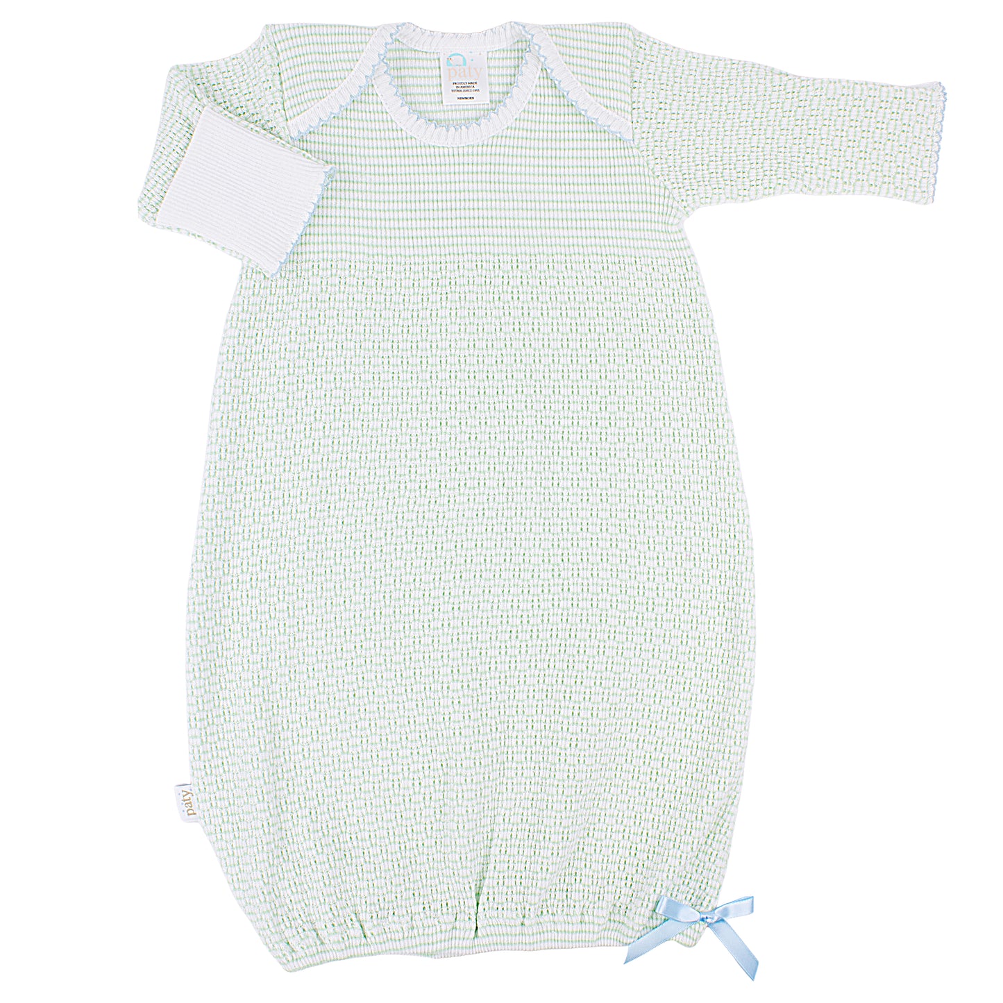 Paty Knit, long sleeve, solid color overlap shoulder gown, with bow