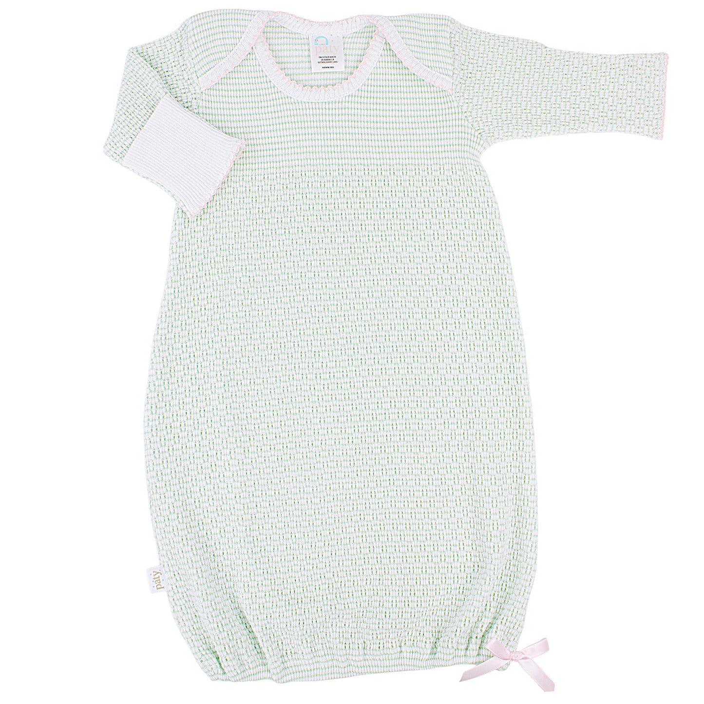 Paty Knit, long sleeve, solid color overlap shoulder gown, with bow