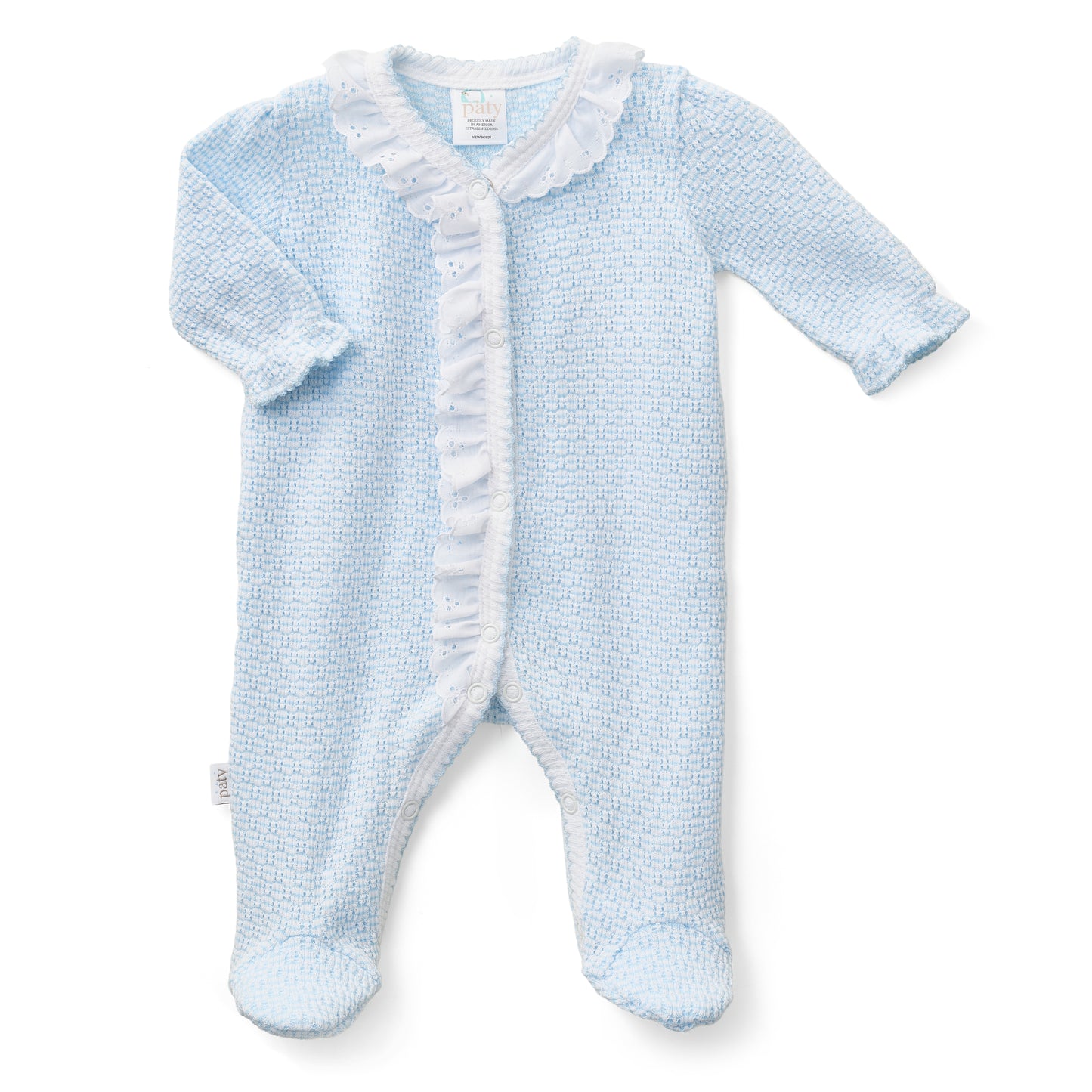 Paty Knit Solid Color Footie with Eyelet Trim