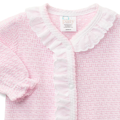 Paty Knit Solid Color Footie with Eyelet Trim