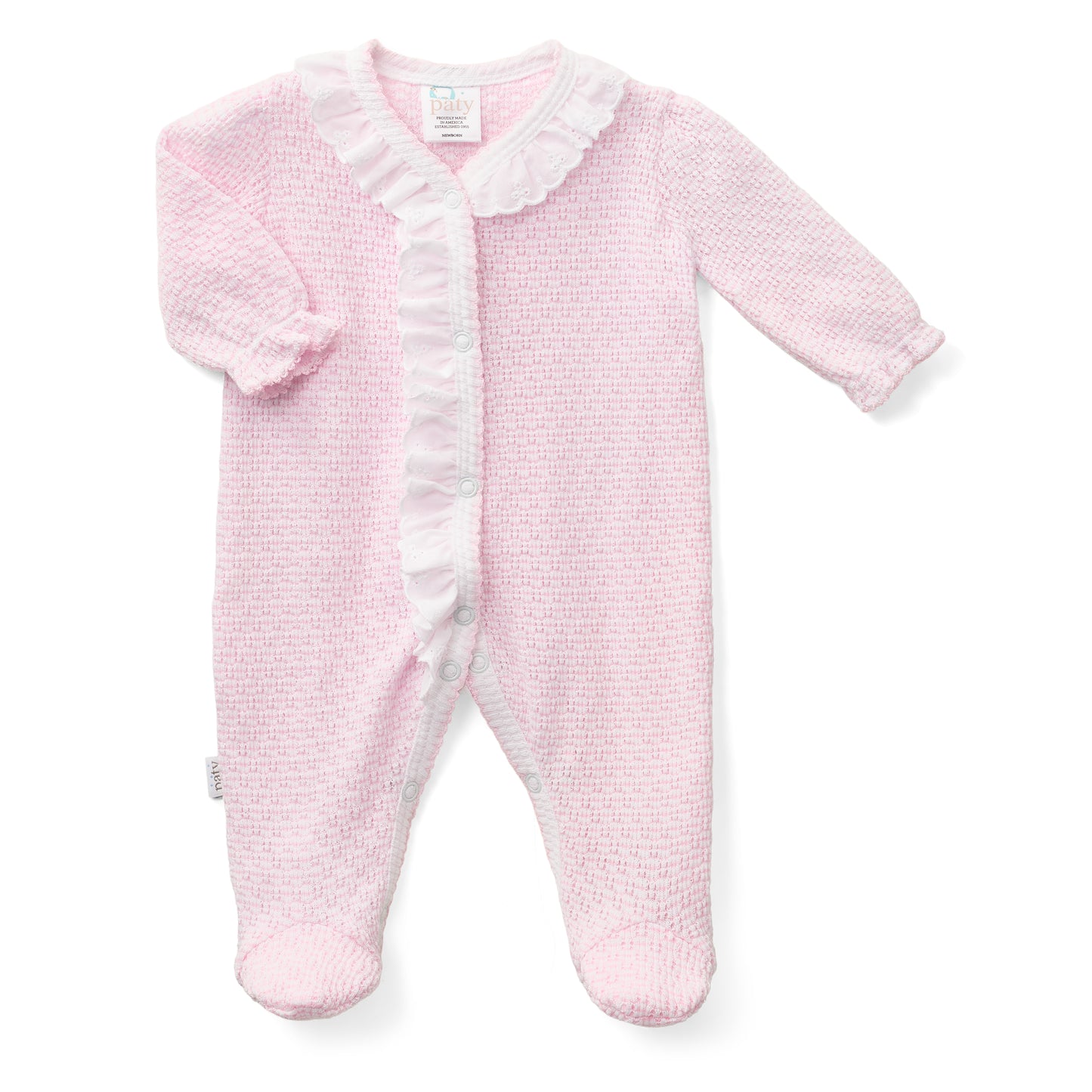 Paty Knit Solid Color Footie with Eyelet Trim