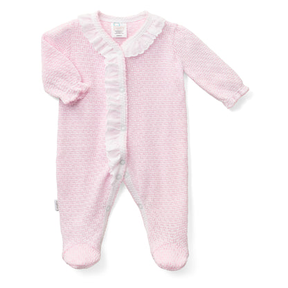 Paty Knit Solid Color Footie with Eyelet Trim