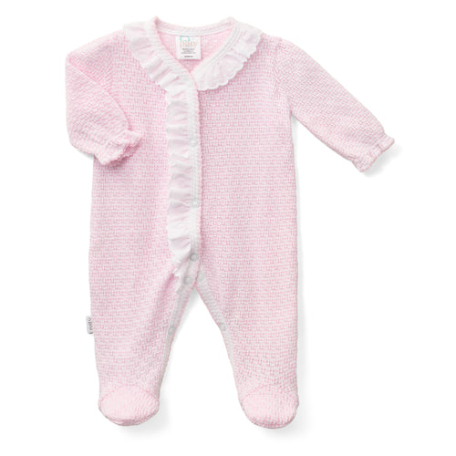 Paty Knit Solid Color Footie with Eyelet Trim