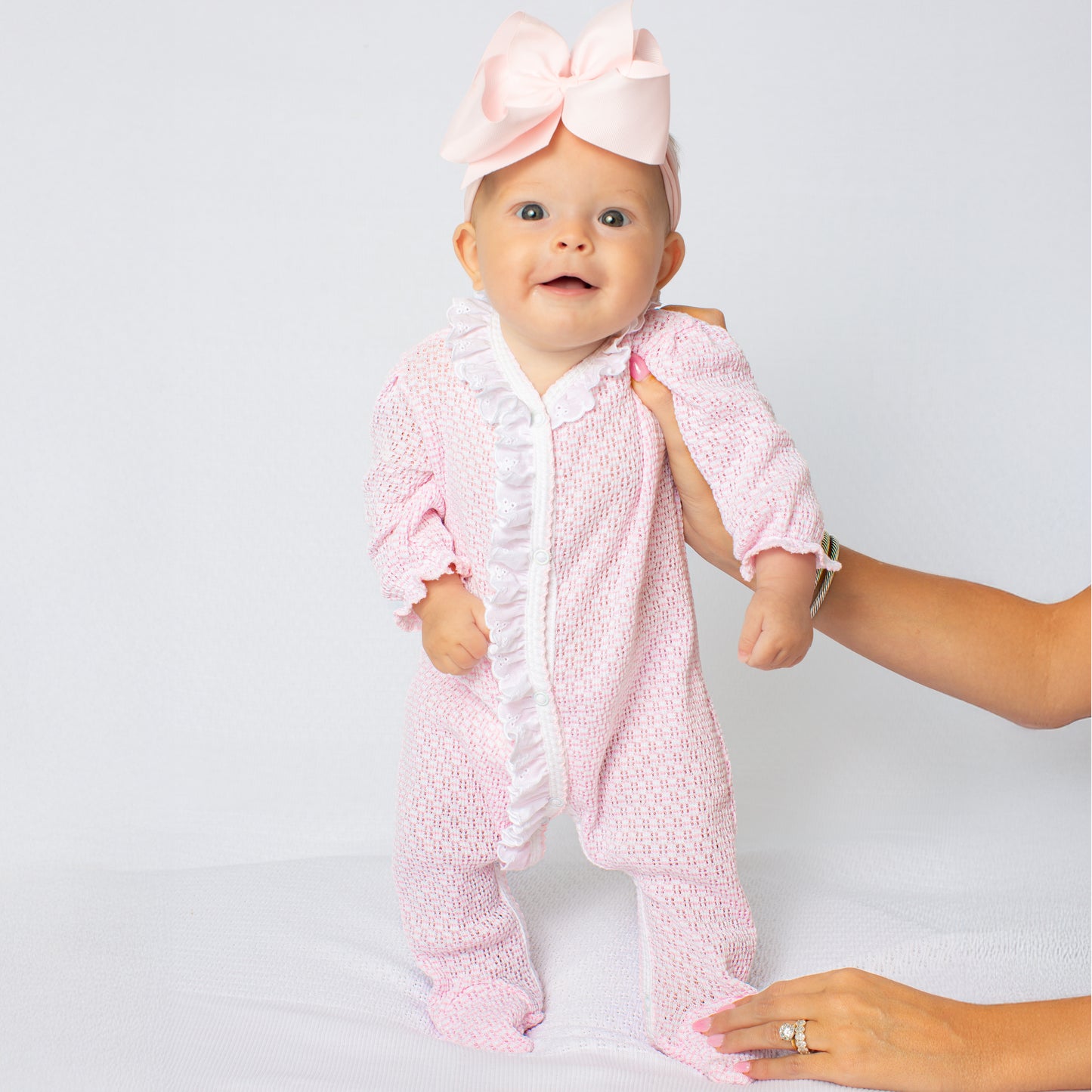 Paty Knit Solid Color Footie with Eyelet Trim