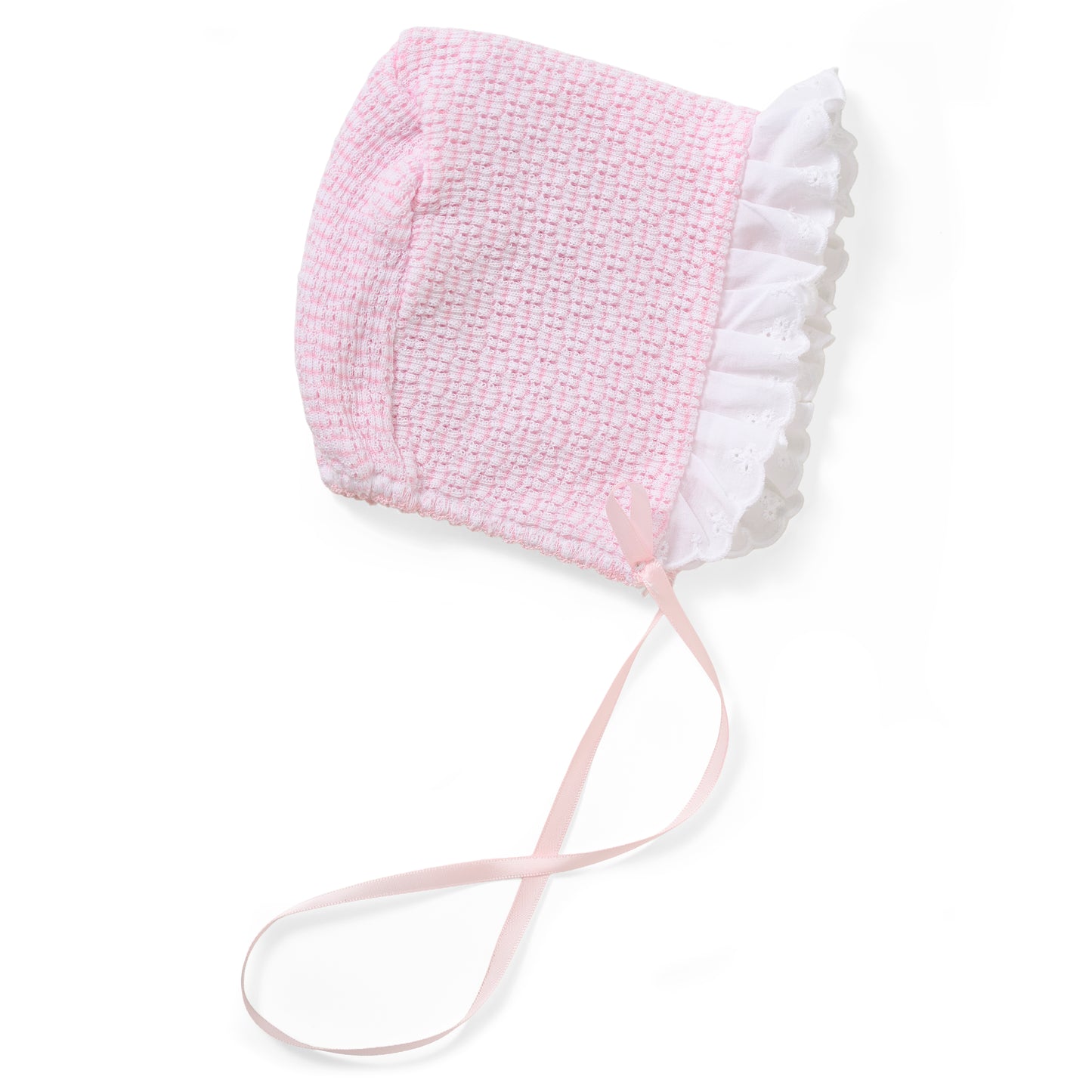 Paty Knit Solid Color Bonnet with Eyelet Trim