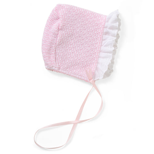 Paty Knit Solid Color Bonnet with Eyelet Trim