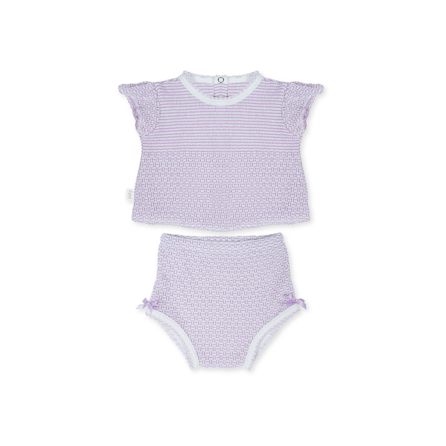 Paty Knit, 2 PC Flutter Sleeve Diaper Set with Bows
