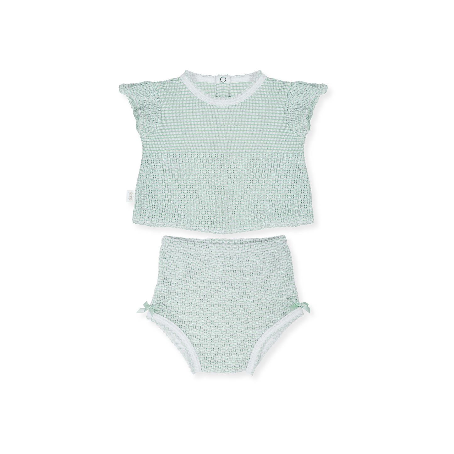 Paty Knit, 2 PC Flutter Sleeve Diaper Set with Bows