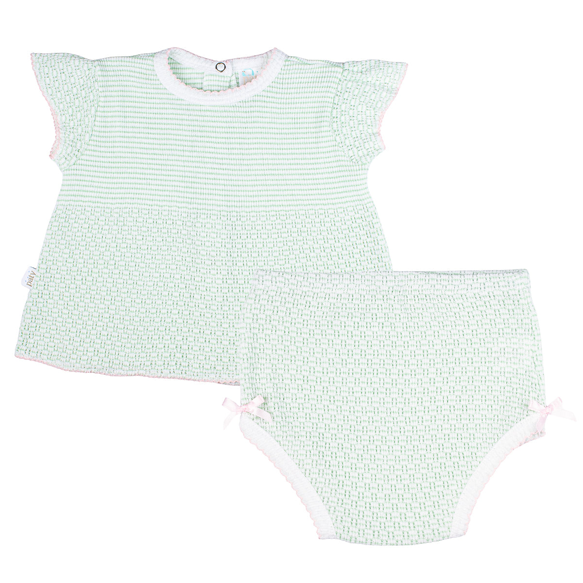 Paty Knit, 2 PC Flutter Sleeve Diaper Set with Bows