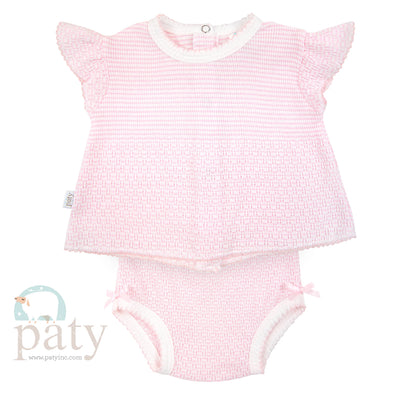 Paty Knit, 2 PC Flutter Sleeve Diaper Set with Bows #231