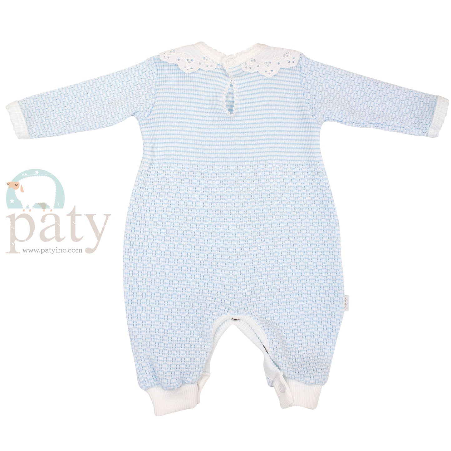 Back side of the Blue Solid Color Romper with Collar
