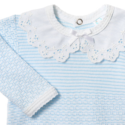 PatyKnit™ Solid Color Romper with Peter Pan Eyelet Collar