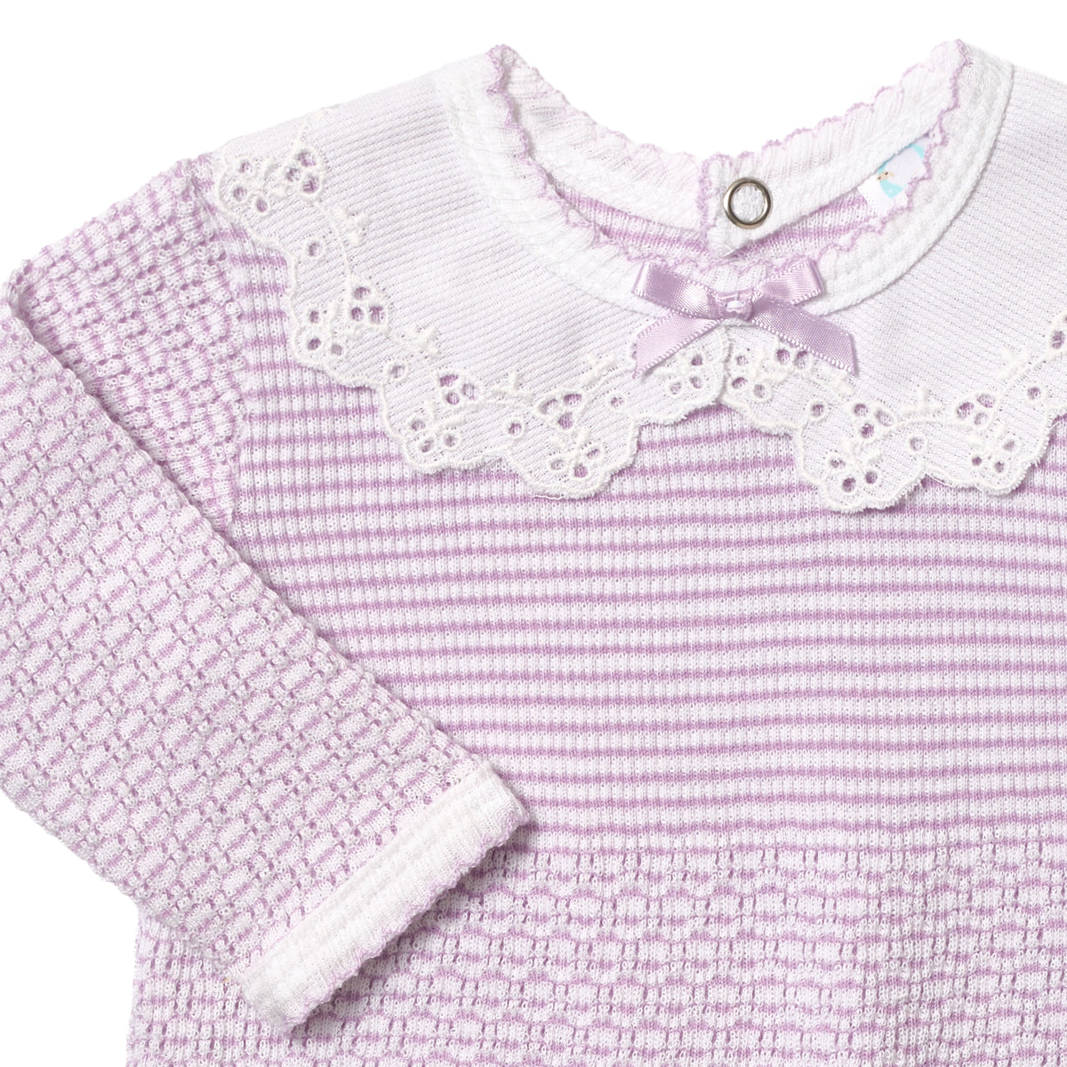PatyKnit™ Solid Color Romper with Peter Pan Eyelet Collar