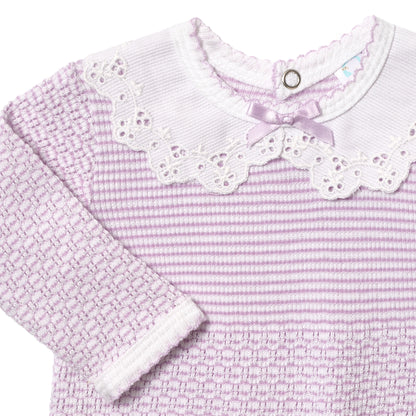 PatyKnit™ Solid Color Romper with Peter Pan Eyelet Collar