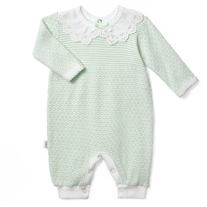 PatyKnit™ Solid Color Romper with Peter Pan Eyelet Collar