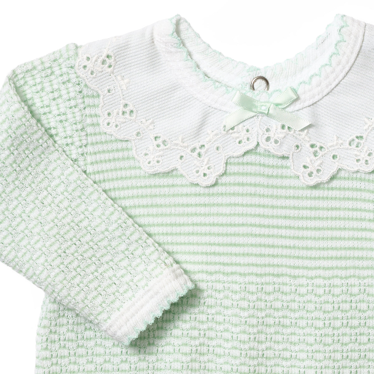 PatyKnit™ Solid Color Romper with Peter Pan Eyelet Collar