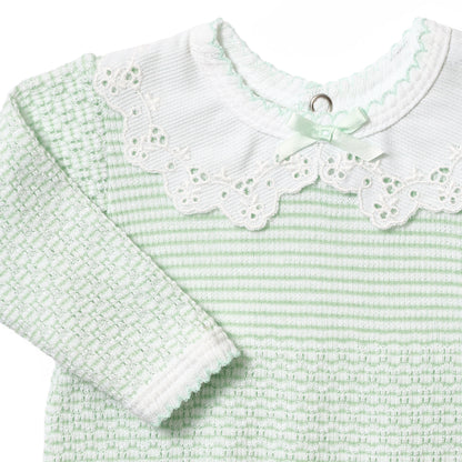 PatyKnit™ Solid Color Romper with Peter Pan Eyelet Collar