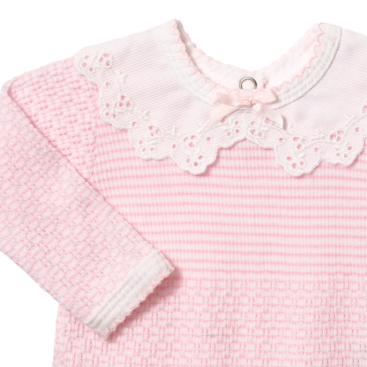PatyKnit™ Solid Color Romper with Peter Pan Eyelet Collar