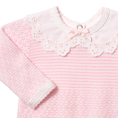 PatyKnit™ Solid Color Romper with Peter Pan Eyelet Collar