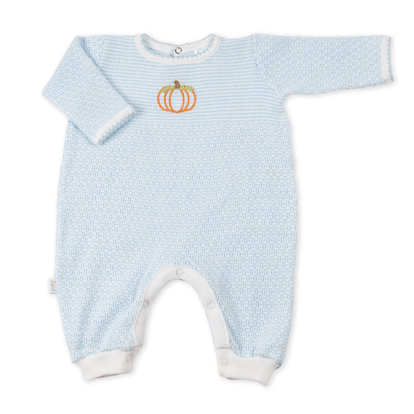 Paty Knit Long Sleeve Solid Color Romper with Pumpkin Embroidery