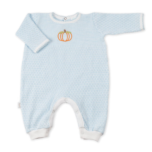 Paty Knit Long Sleeve Solid Color Romper with Pumpkin Embroidery