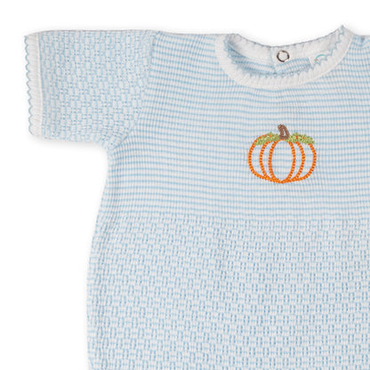 Paty Knit Short Sleeve Solid Color Romper with Pumpkin Embroidery