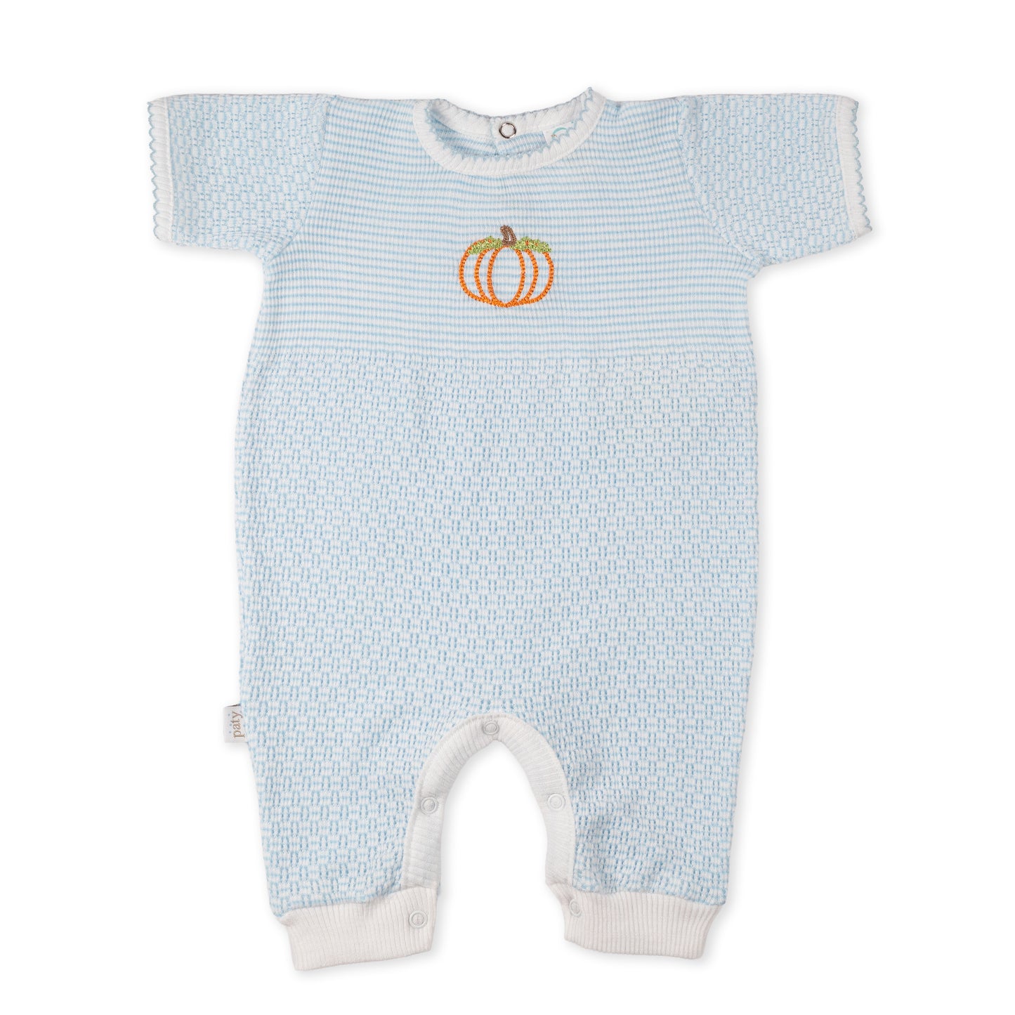 Paty Knit Short Sleeve Solid Color Romper with Pumpkin Embroidery