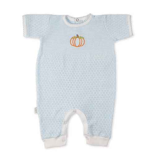 Paty Knit Short Sleeve Solid Color Romper with Pumpkin Embroidery