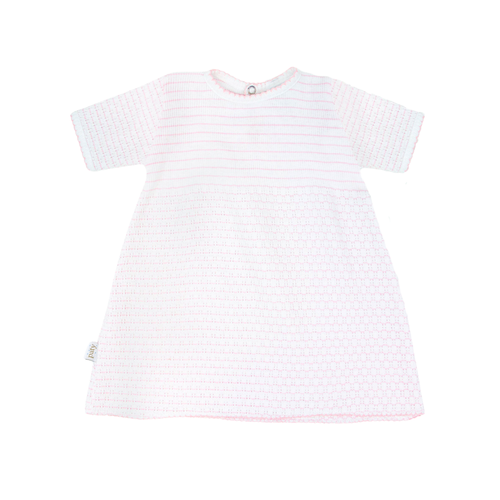 Paty Knit Baby Dress in Pinstripe with Short Sleeves & Snap Back Closure