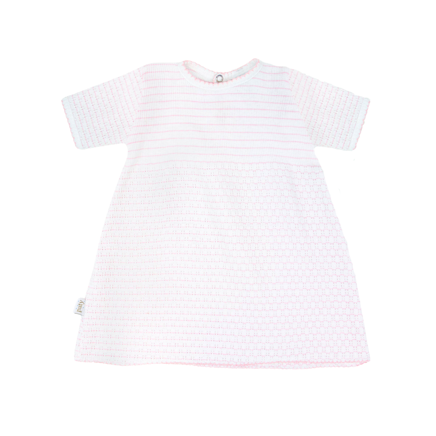 Paty Knit Dress in Pinstripe with Short Sleeves & Snap Back Closure