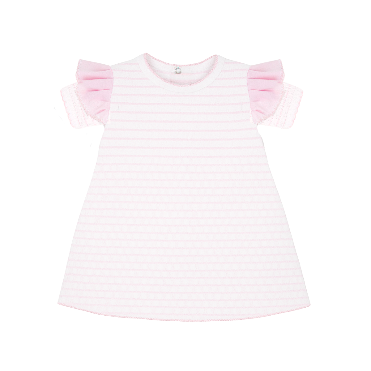 Paty Knit Pinstripe Dress with Pima Cotton Shoulder Ruffle Trim Mint w/ Pink Trim / Newborn Paty Knit Pinstripe Dress with Pima Cotton Shoulder Ruffle Trim Mint w/ Pink Trim / Newborn